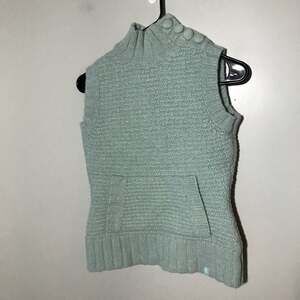 EMS womens S lambswool knit turtleneck sleeveless sweater mint green buttons